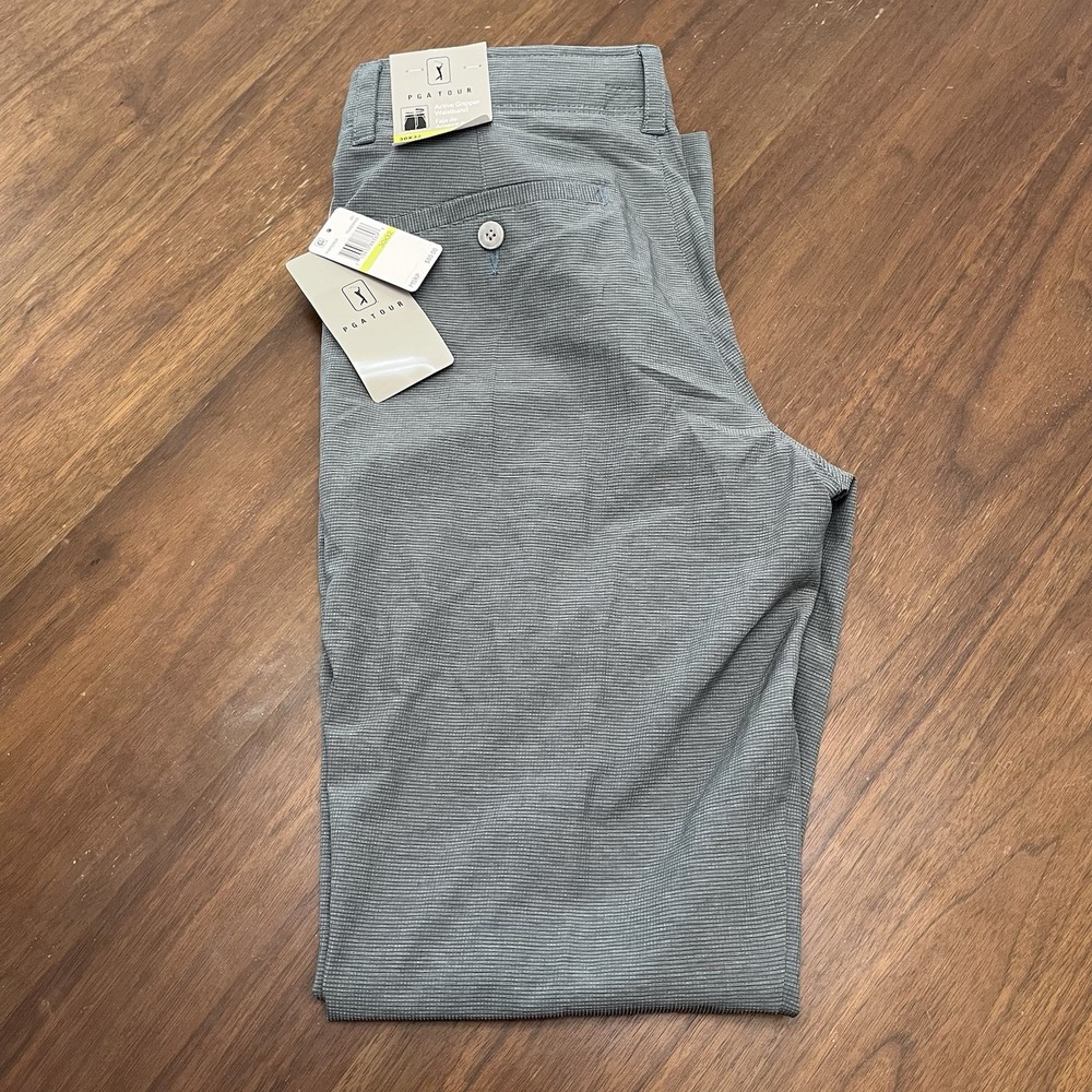 PGA Tour Golf Pants Gray Tradewinds 30x32 Men's Micro Grid Textured Stretch